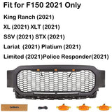 Raptor Style Grille for 2021 F150, Black Front Grille, W/LED Amber & Letters