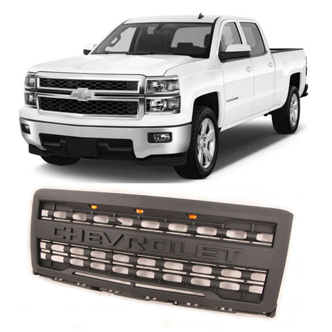 Kintop Front Grille For 2014-2015 Chevrolet Silverado 1500 Black Bumper Grill With Letters