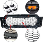 Raptor Style Grille for 2021 F150, Black Front Grille, W/LED Amber & Letters