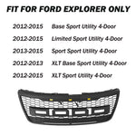 2012-2015 Ford Explorer Front Grille,Raptor Style, w/ LED Lights & Letters, Matte Black
